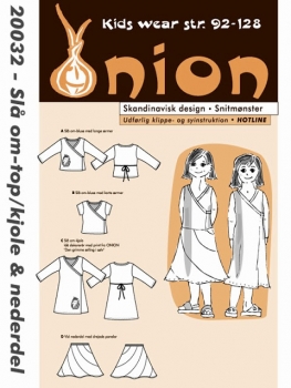 20032 Onion børnesnitmønster slå om-top/kjole og nederdel str. 92-128