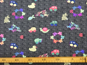 Jersey Digitaldruck Strickdruck schwarz mit Ente Auto Fische 160 cm