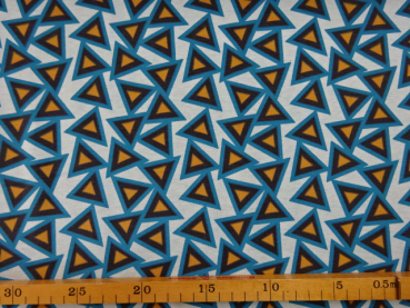 Jersey Digitaldruck Dreiecke orange schwarz blau 155 cm breit