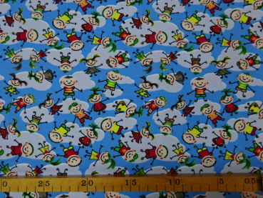 Jersey Digitaldruck Kinder der Welt auf blau 155 cm