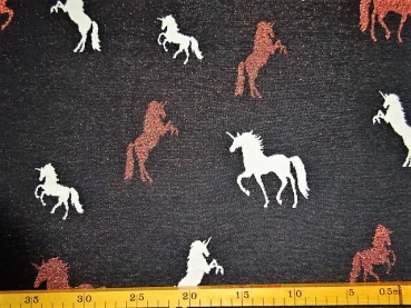 Baumwollstrick mit Lurex goldglitzernd auf schwarz Einhorn