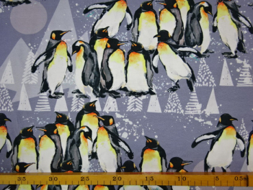 Jersey Digitaldruck Pinguine auf grauem Untergrund 160 cm