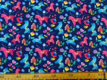 Jersey Digitaldruck Pferde auf dunkelblau 160 cm