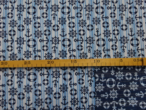 Dekostoff Gobelinstoff Maritim Anker Rettungsring Steuerrad blau  weiss 140 cm breit