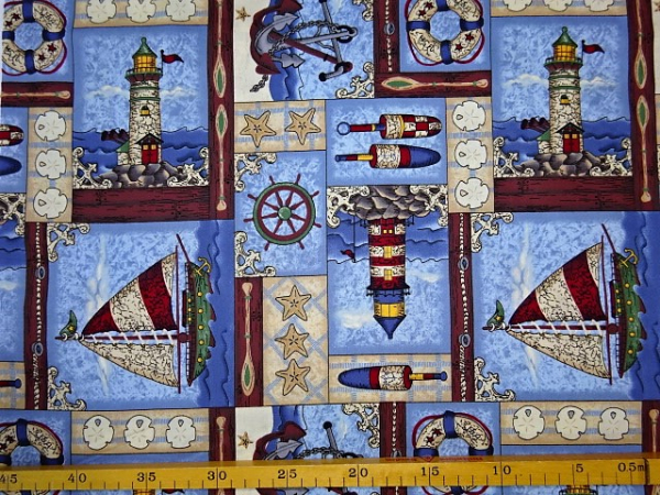 Patchworkstoff Maritime Stimmung Leuchtturm Segelboot 110cm breit