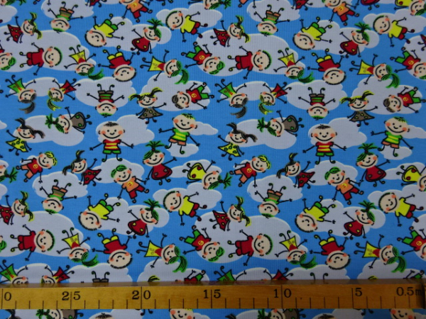 Jersey Digitaldruck Kinder der Welt auf blau 155 cm