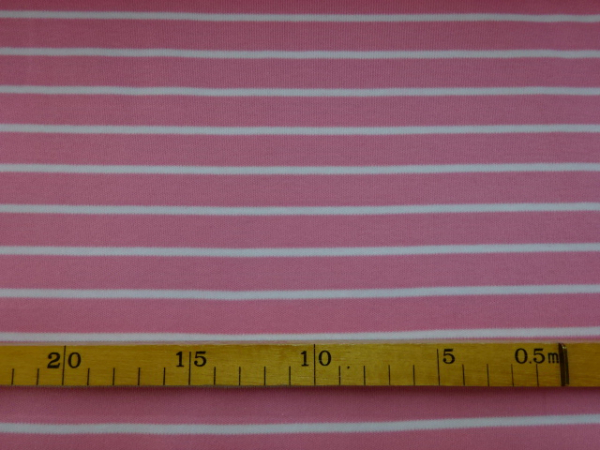 Bio Interlock Ringel pink weiß gestreift 140 cm