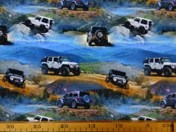 Jersey Digitaldruck weisser Geländewagen 4x4 in der Wüste im Gelände 160 cm breit 155cm RESTSTÜCK
