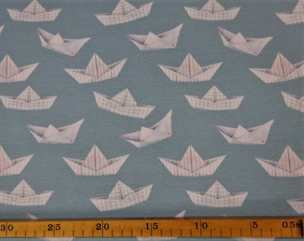 Jersey Segelboote Papierboote auf hellblau 160 cm